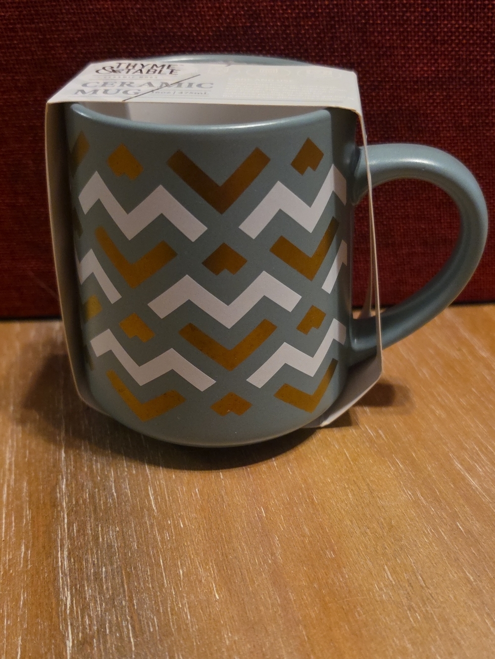 Geo Chevron Ceramic Mug in Gray with Gold & White Accent